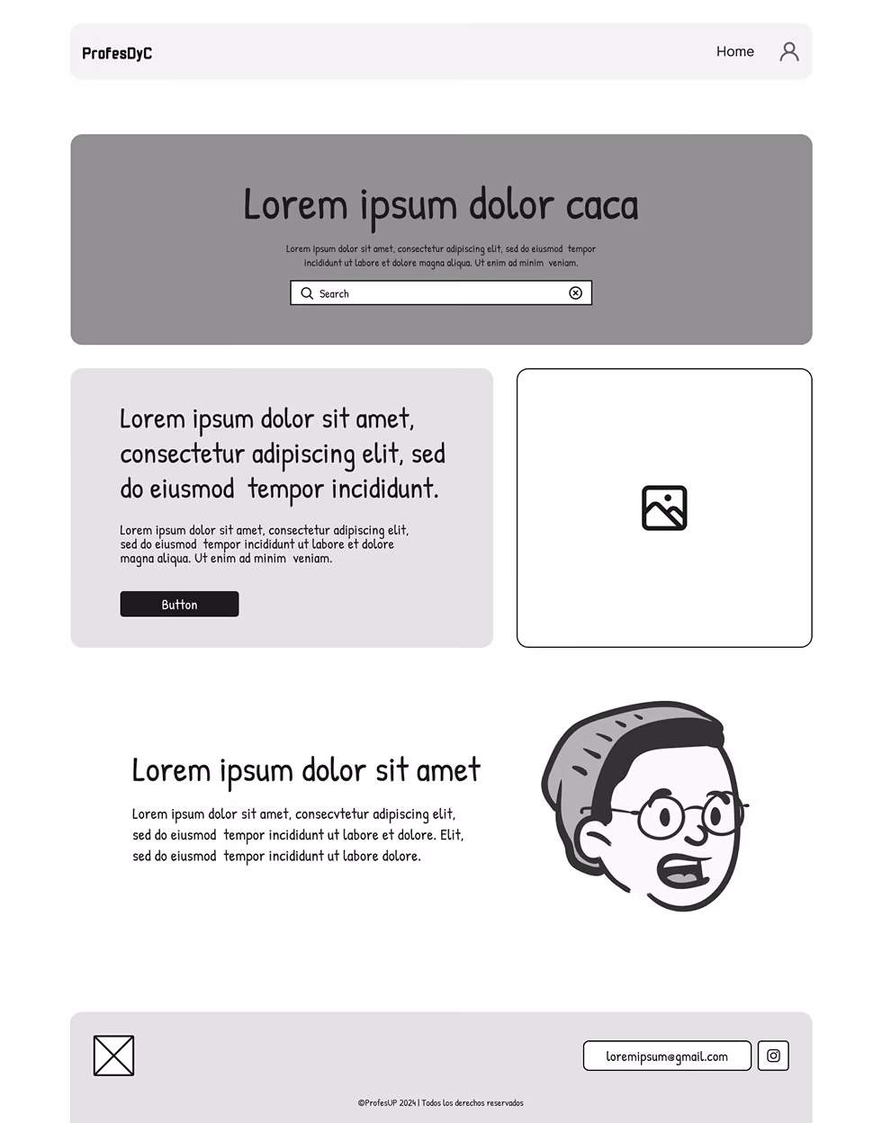 Wireframe of the home page