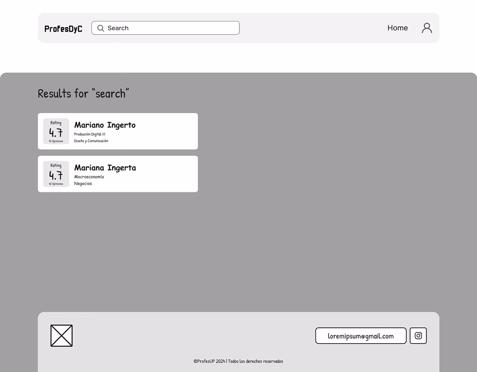 Wireframe of the search results page